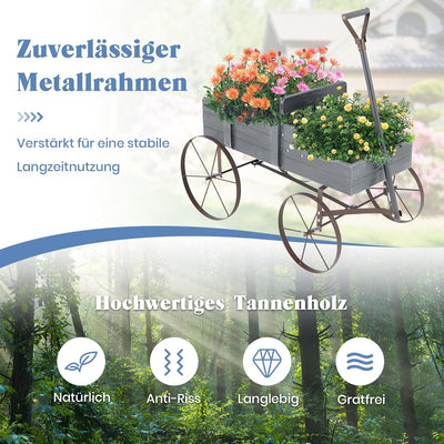 RELAX4LIFE Blumenständer mit 4 Rädern aus Metall, Pflanzwagen aus Massivholz, Holzwagen bis zu 15 kg