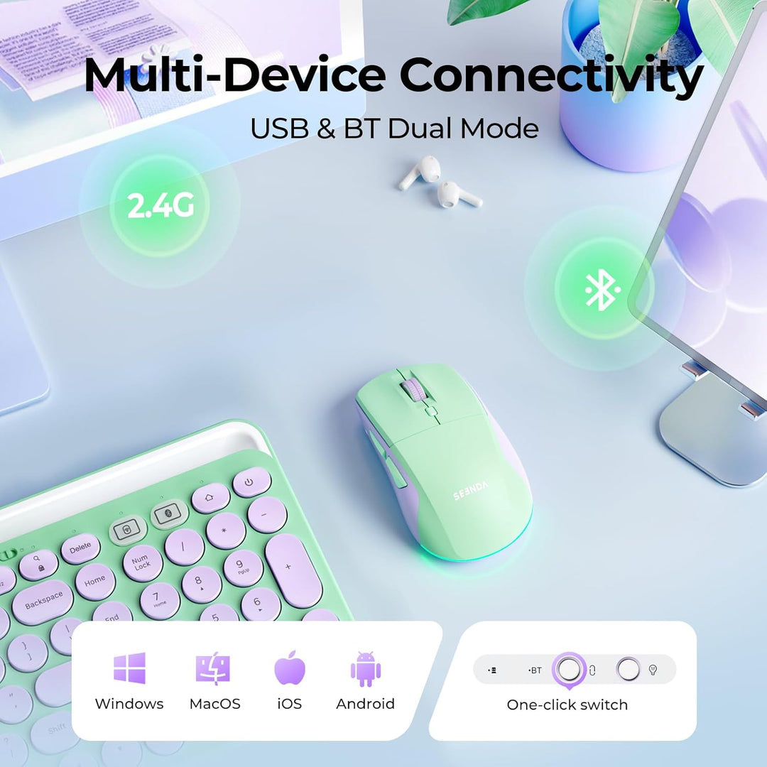 seenda Kabellose Bluetooth Maus, Bluetooth & 2.4G USB Dual Mode Wiederaufladbare LED Leise Klicks Er