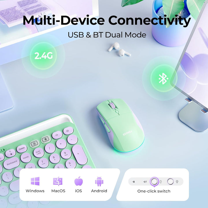 seenda Kabellose Bluetooth Maus, Bluetooth & 2.4G USB Dual Mode Wiederaufladbare LED Leise Klicks Er