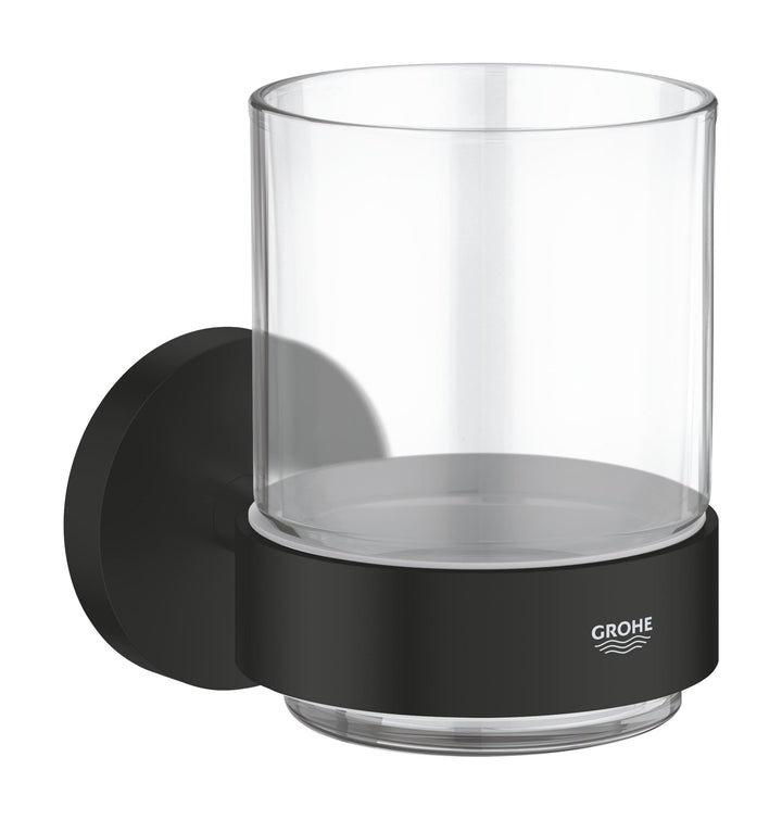 GROHE Start, Glas mit Halter ohne Bohren (für Zahnbürsten und Zahnpasta, verdeckte Befestigung, zum