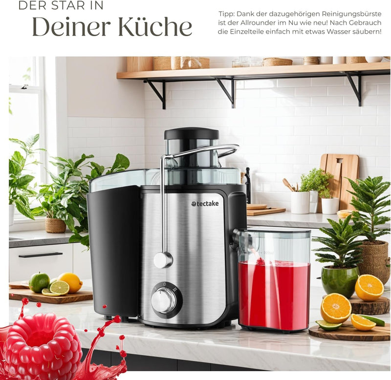 tectake® Entsafter Gemüse und Obst, Saftpresse elektrisch, Edelstahl Küchengeräte, Juicer Machine fü