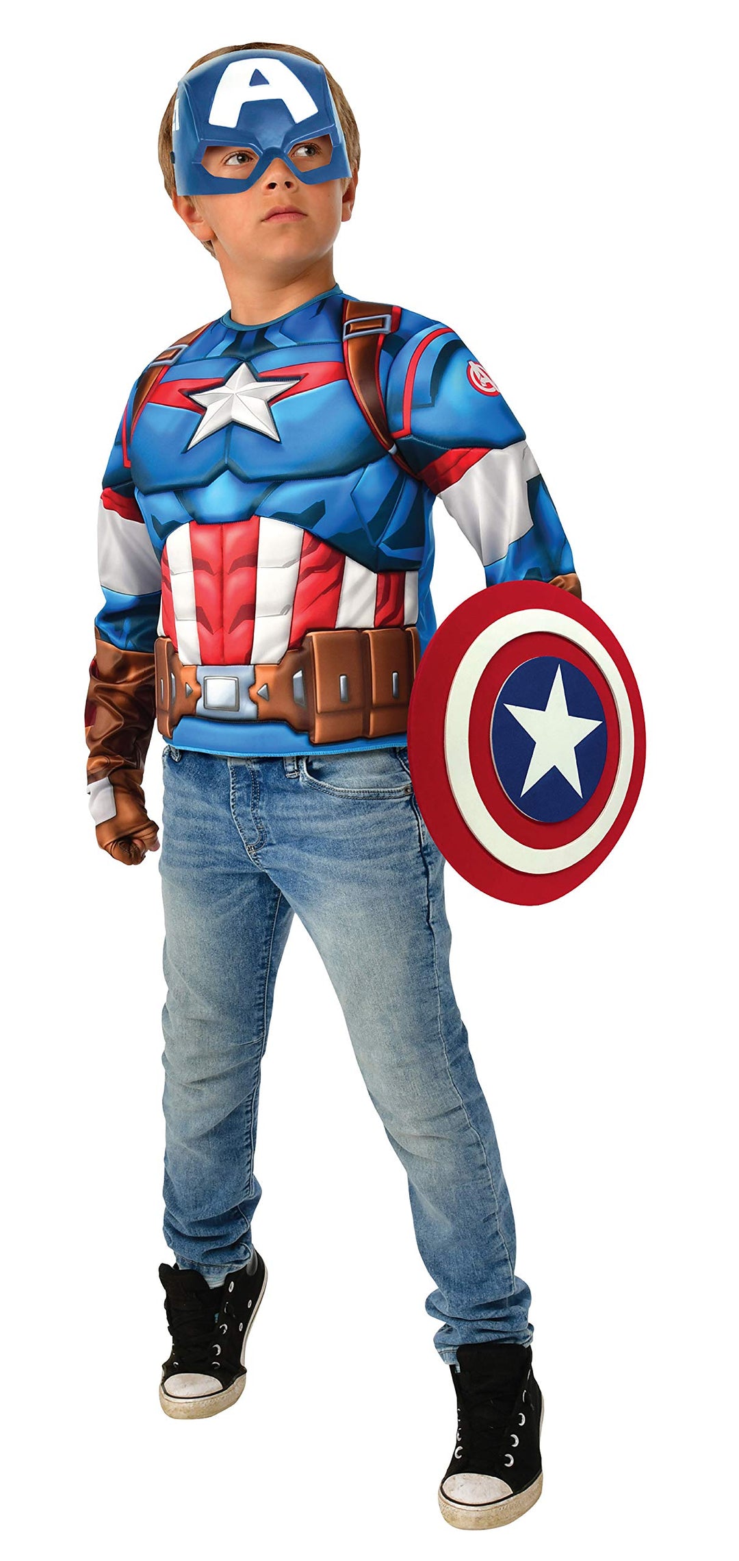 Rubies - Avengers Endgame Captain America Deluxe Costume Top Set Captain Kostüm, einfarbig, wie abge