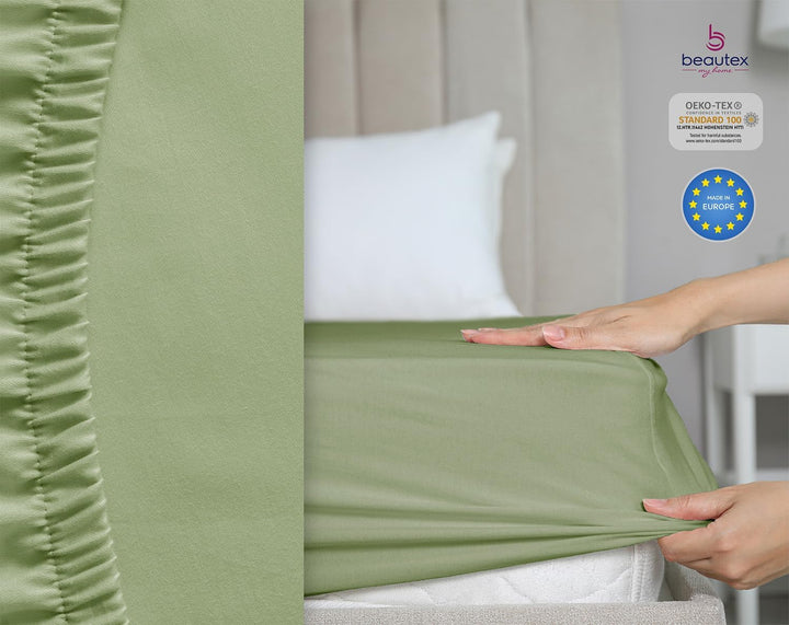 BEAUTEX Spannbetttuch Bettlaken aus Baumwolle, Premium Jersey Stoff 160g/m², Grösse und Farbe wählba
