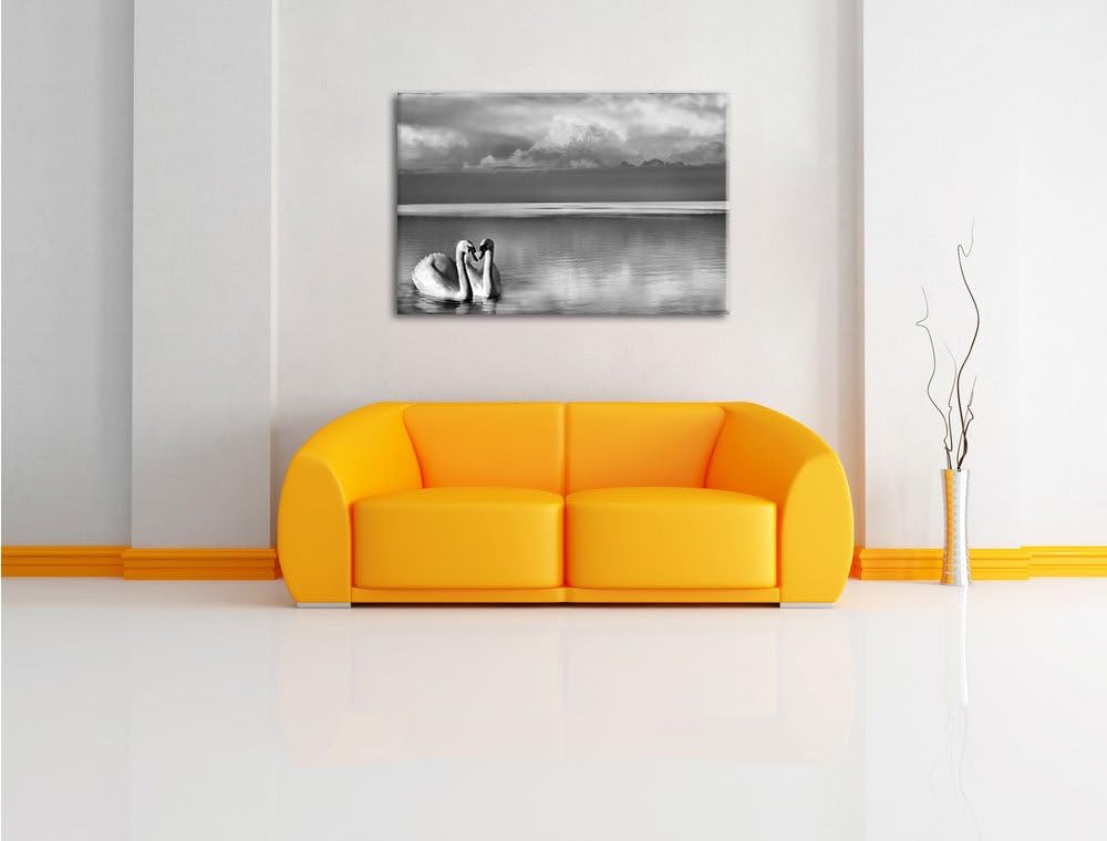 Pixxprint Schwäne in Abenddämmerung / 100x70cm Leinwandbild bespannt auf Holzrahmen/Wandbild Kunstdr