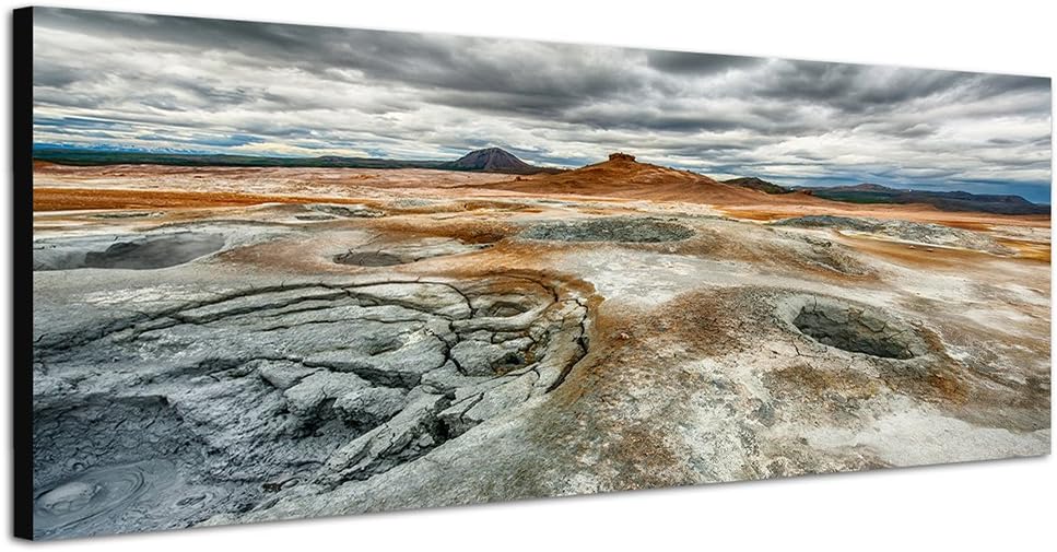 Paul Sinus Art Panoramabild auf Leinwand und Keilrahmen 150x50cm Island Fumarolen Landschaft Wolken