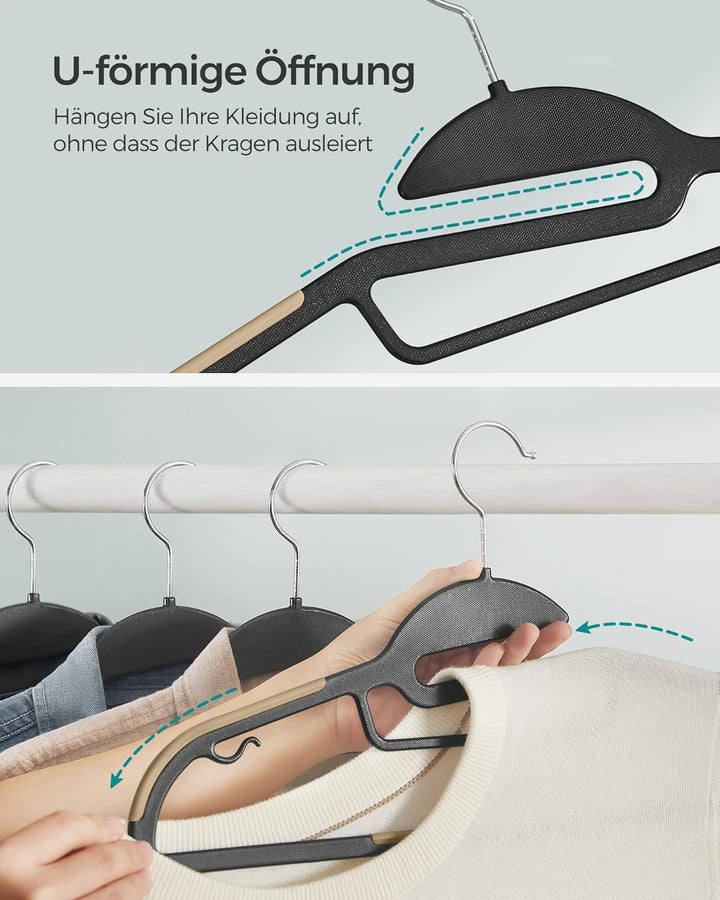 SONGMICS Kleiderbügel Kunststoff, 20er Set, Bügel mit U-förmiger Öffnung, platzsparend, 0,5 cm dick,