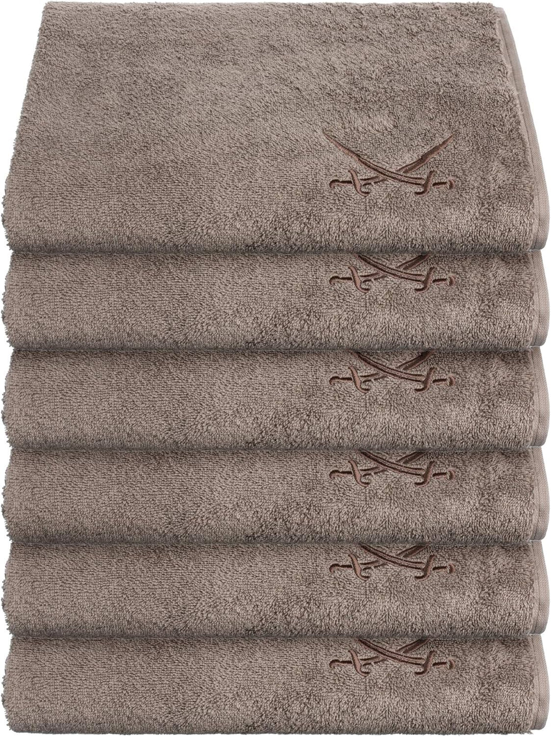 Sansibar Handtuch 6er Set 50x100 cm 100% Baumwolle mit gesticktem Säbel Logo Badtuch Taupe 6er Set T