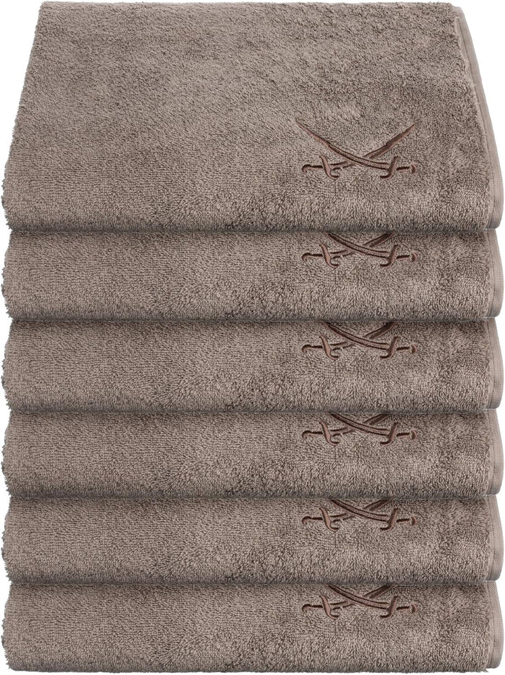 Sansibar Handtuch 6er Set 50x100 cm 100% Baumwolle mit gesticktem Säbel Logo Badtuch Taupe 6er Set T