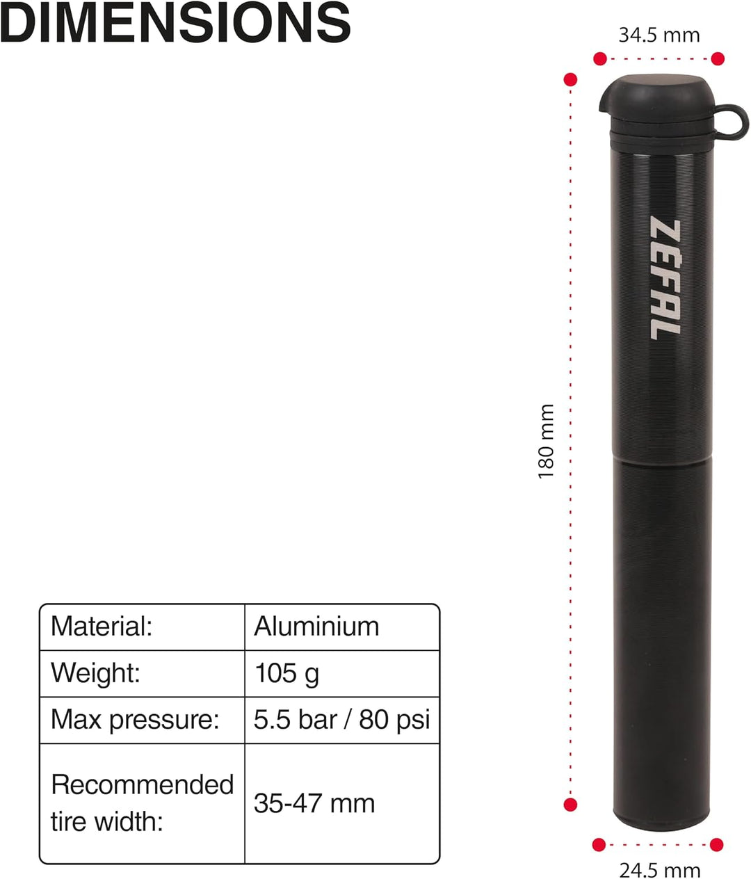 Zéfal Gravel Mini Handpumpe, Schwarz, 18 cm