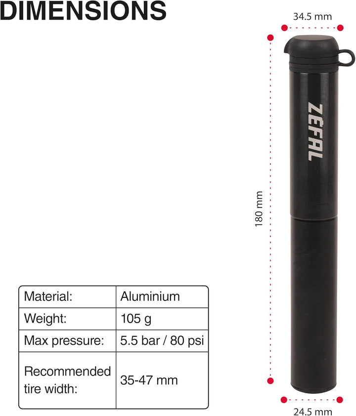 Zéfal Gravel Mini Handpumpe, Schwarz, 18 cm
