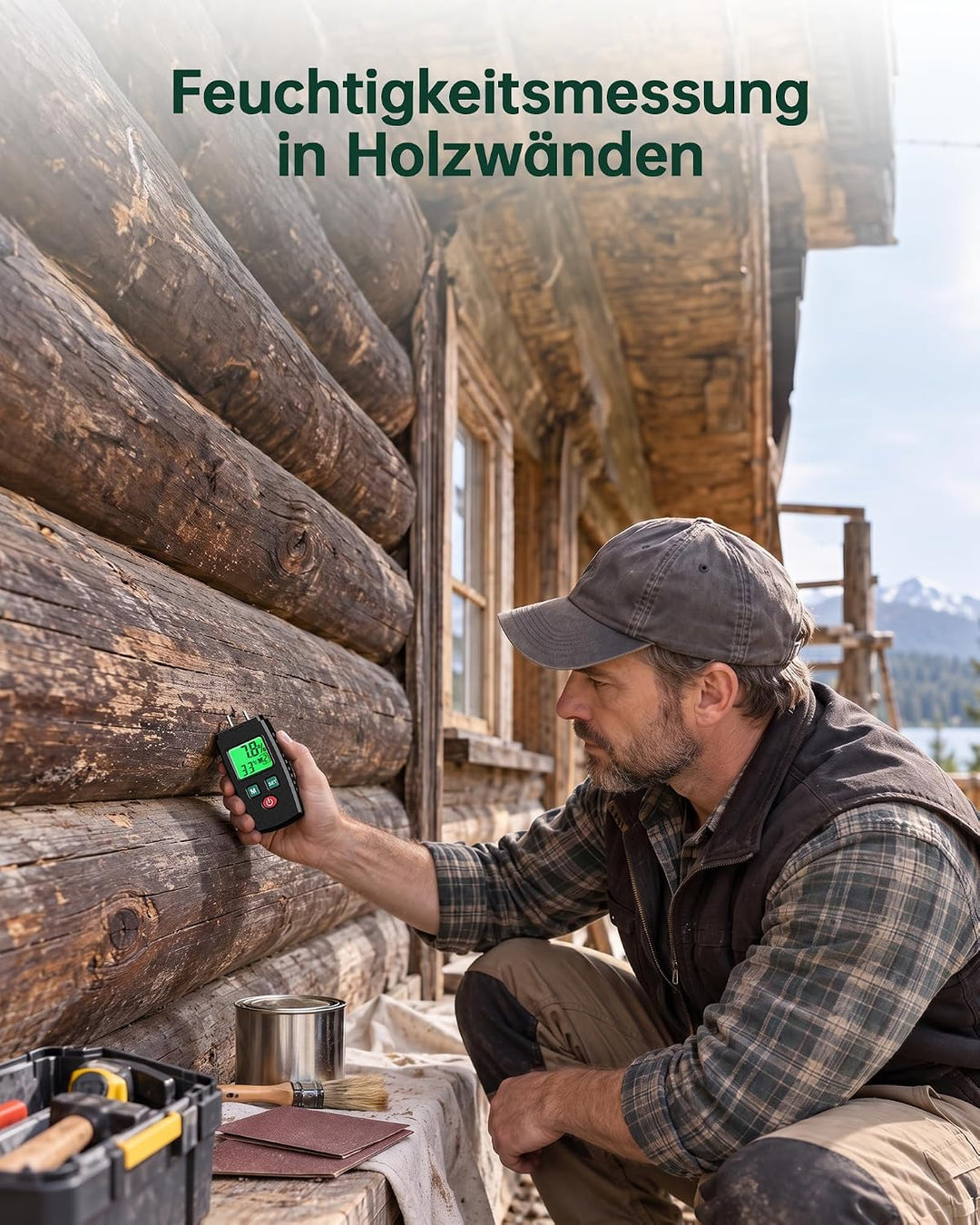 Feuchtigkeitsmessgerät, ERICKHILL EWM03 Pin-Typ Holzfeuchtemessgerät mit 5 Modi, LCD-Display mit grü