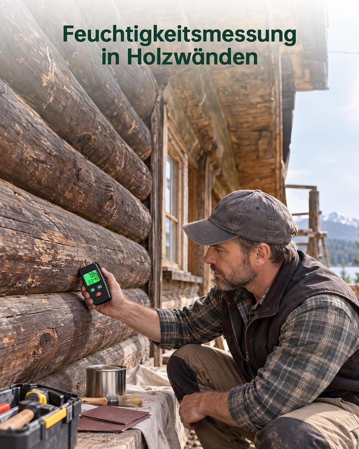 Feuchtigkeitsmessgerät, ERICKHILL EWM03 Pin-Typ Holzfeuchtemessgerät mit 5 Modi, LCD-Display mit grü