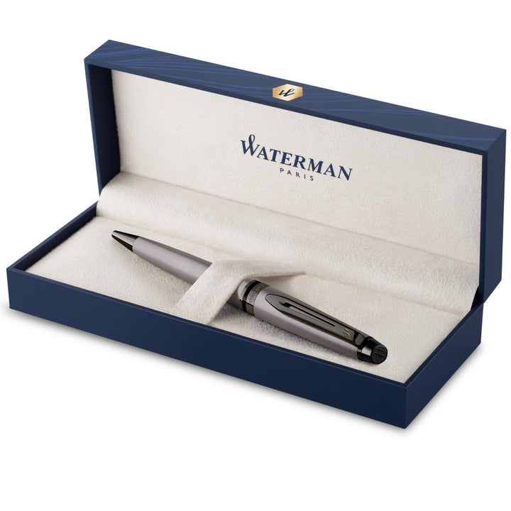 Waterman Expert Kugelschreiber | Silberfarbene Metallic-Lackierung mit Ruthenium-Zierteilen | Mittle