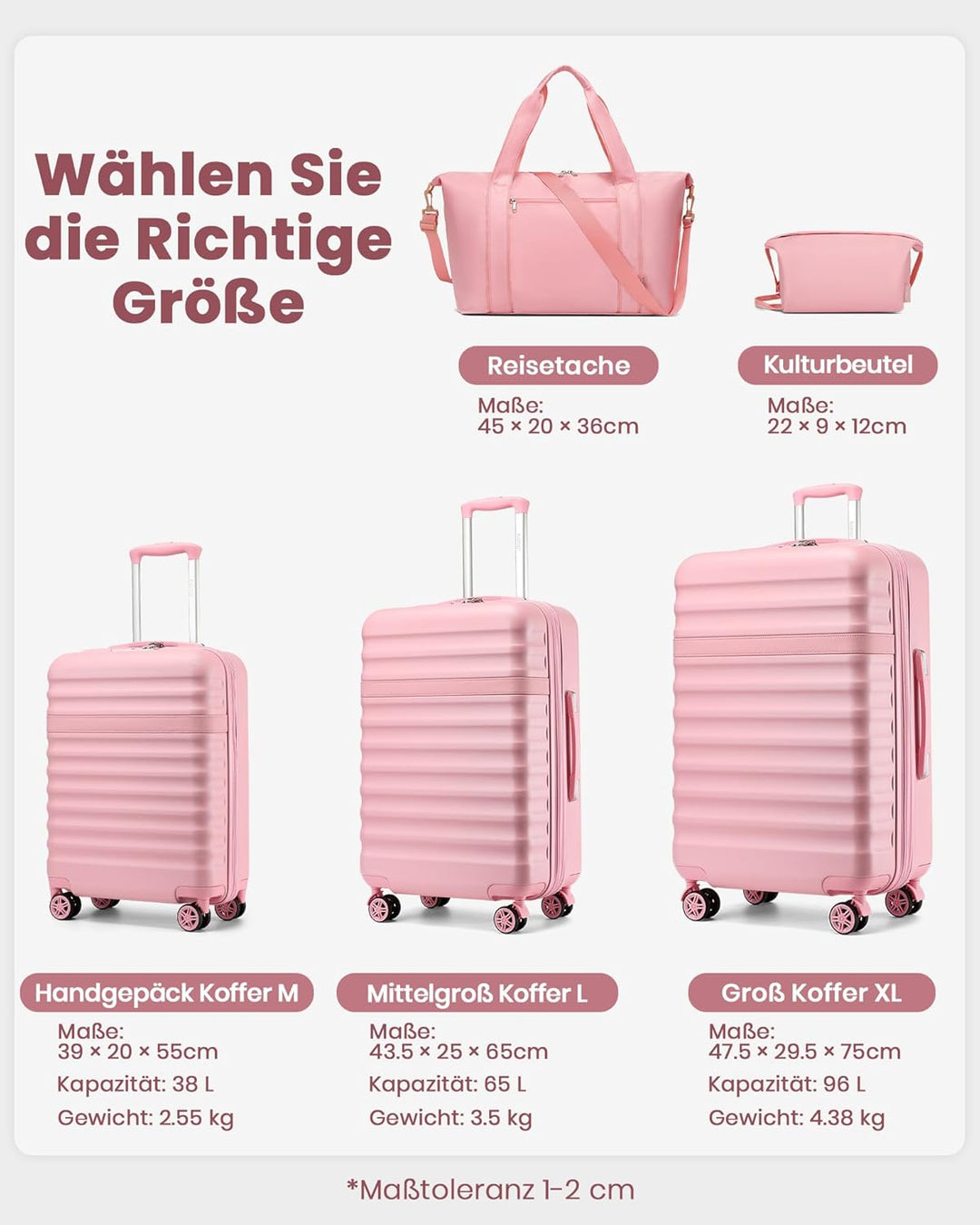 KONO Koffer Set 5-teilig Hartschalenkoffer ABS+PC, Handgepäck/Mittel/Gross Reisekoffer mit TSA Schlo