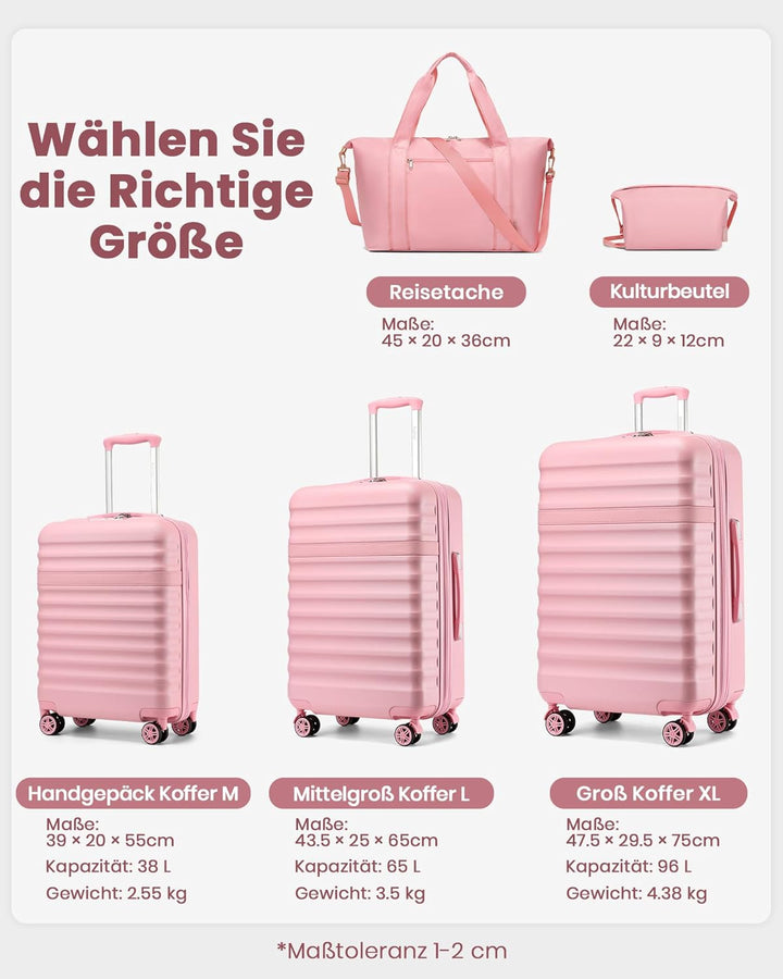 KONO Koffer Set 5-teilig Hartschalenkoffer ABS+PC, Handgepäck/Mittel/Gross Reisekoffer mit TSA Schlo