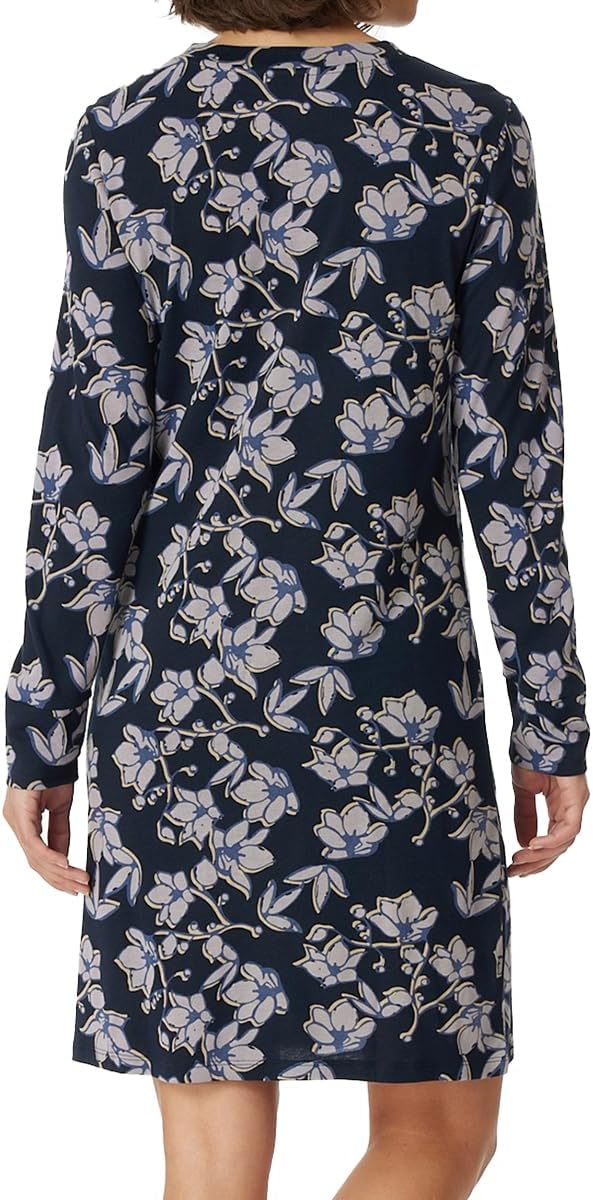 Schiesser Damen Langarm Baumwolle Modal Sleepshirt Bigshirt - Nightwear 36 Dunkelblau Floral, 36 Dun