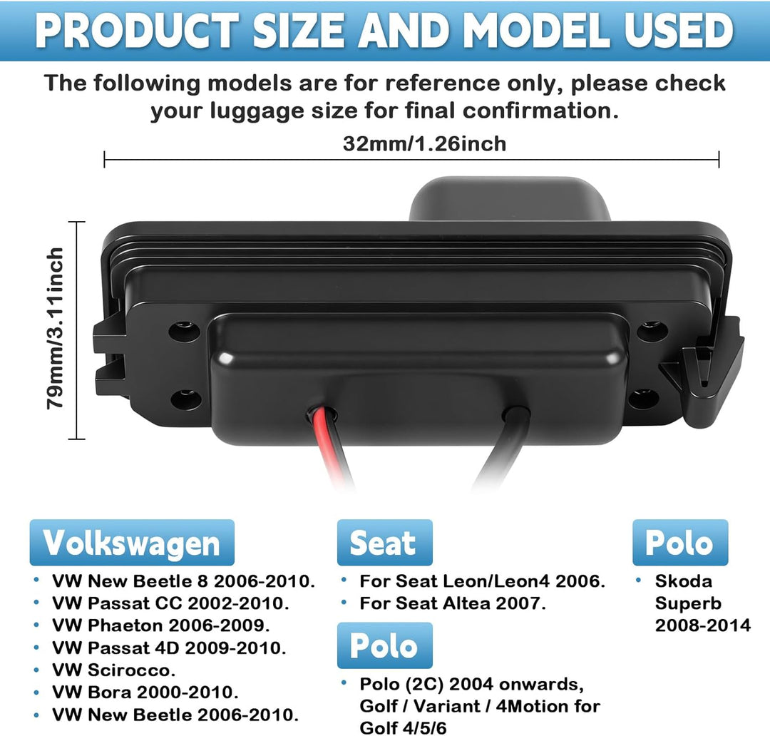 HD 1080P Auto Rückfahrkamera Ersatz für VW Polo 2004-2026 VW Golf 4 5 6 Skoda Superb 2008-2014, 170