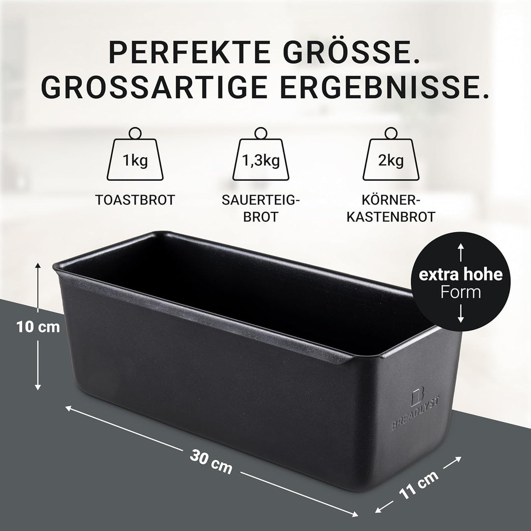 Premium Brotbackform mit Deckel – Extra hohe Kastenform, Toastbrot-Backform aus Kohlenstoffstahl mit