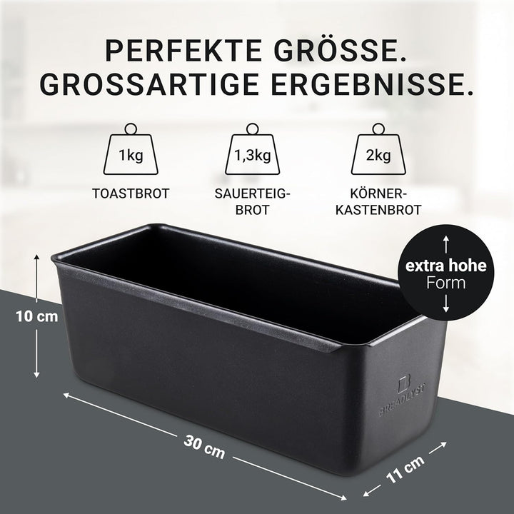 Premium Brotbackform mit Deckel – Extra hohe Kastenform, Toastbrot-Backform aus Kohlenstoffstahl mit