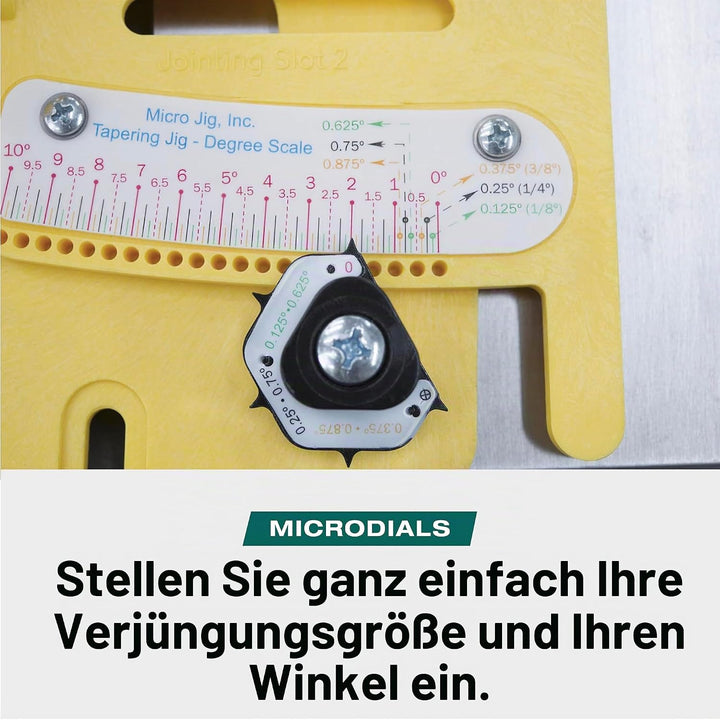 MicroJig Microdial Schrägschnitt Schablone – Einstellbare Verjüngungs-Vorrichtung für präzise Schräg