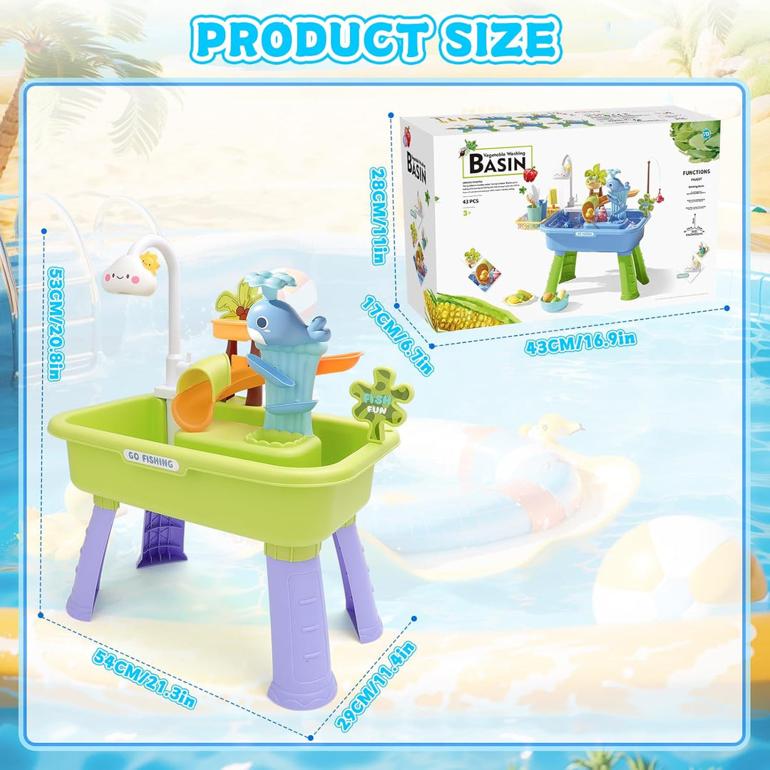 deAO 4-in-1 Kinder Waschbecken mit Wasserfunktion & Sand- und Wassertisch – Wasserspieltisch Outdoor