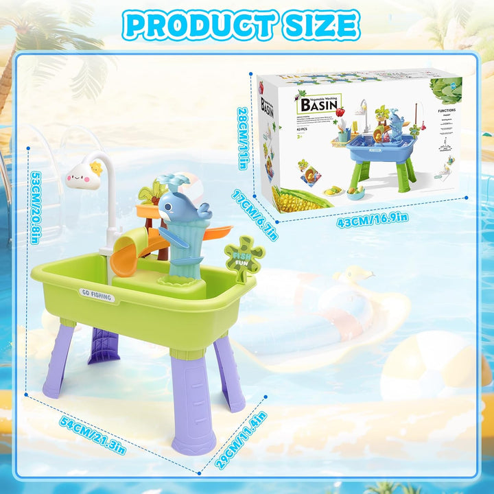 deAO 4-in-1 Kinder Waschbecken mit Wasserfunktion & Sand- und Wassertisch – Wasserspieltisch Outdoor