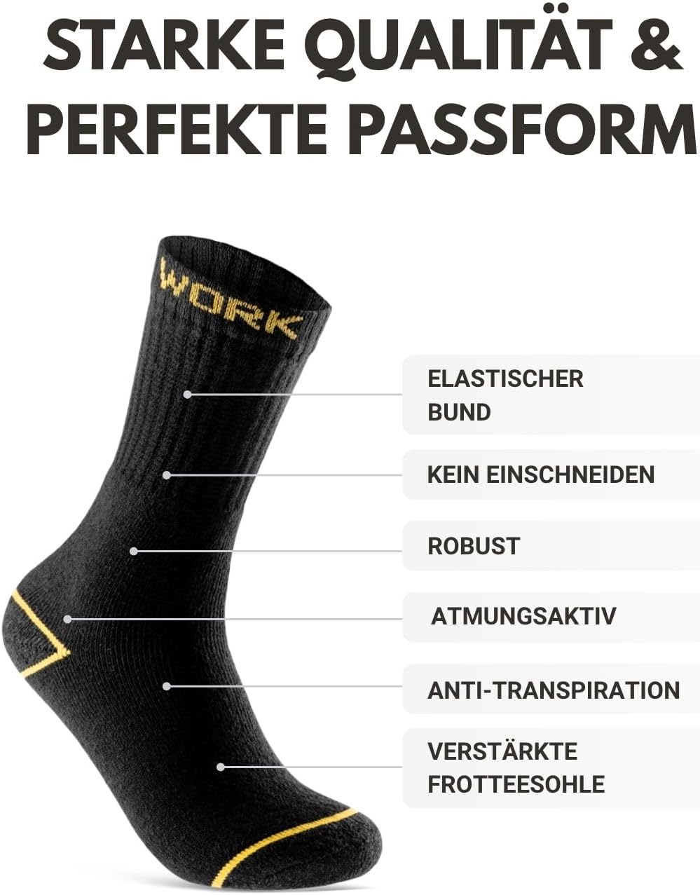 Herren Arbeitssocken (10 oder 20 Paar) WORK Socken Baumwolle 43-46 20 Paar | Schwarz, 43-46 20 Paar