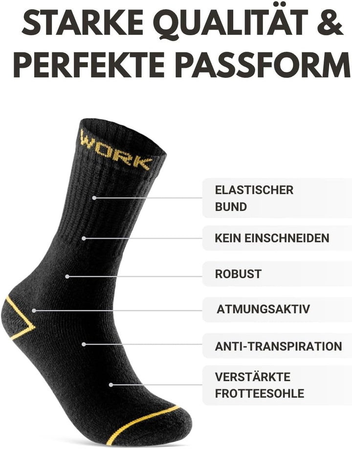 Herren Arbeitssocken (10 oder 20 Paar) WORK Socken Baumwolle 43-46 20 Paar | Schwarz, 43-46 20 Paar