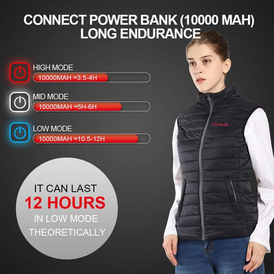 CONQUECO Beheizbare Weste: Beheizte Jacke mit 10000mah Akku - USB-Aufladen Heheizte Daunenweste Klei