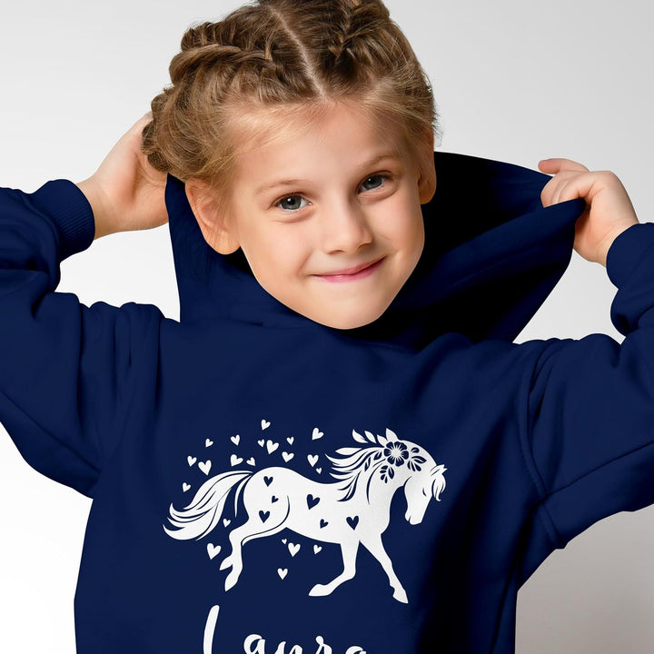 SpecialMe® Kinder Hoodie Mädchen Pferde Herzen Motiv Mädchengeschenke mit Pferde Herzchen Print Pfer