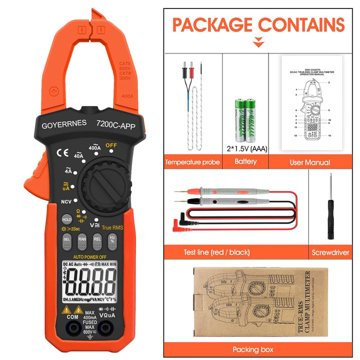 Digitales Zangenmessgerät Multimeter, GR-7200C-APP strommesszange Pinza Amperometrica Digitale AC DC