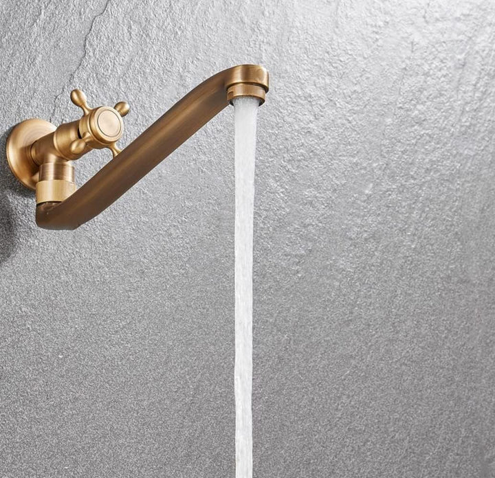 KOPYFANTAP Wasserhahn Wandmontage Kaltwasser，Messing Antik Wand 180° Drehbar Waschtischarmatur，Singl