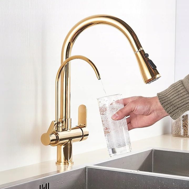 3-Wege Küchenarmatur NORDIC mit Wasserfilter-Anschluss, herausziehbare Brause, 360° schwenkbar, getr