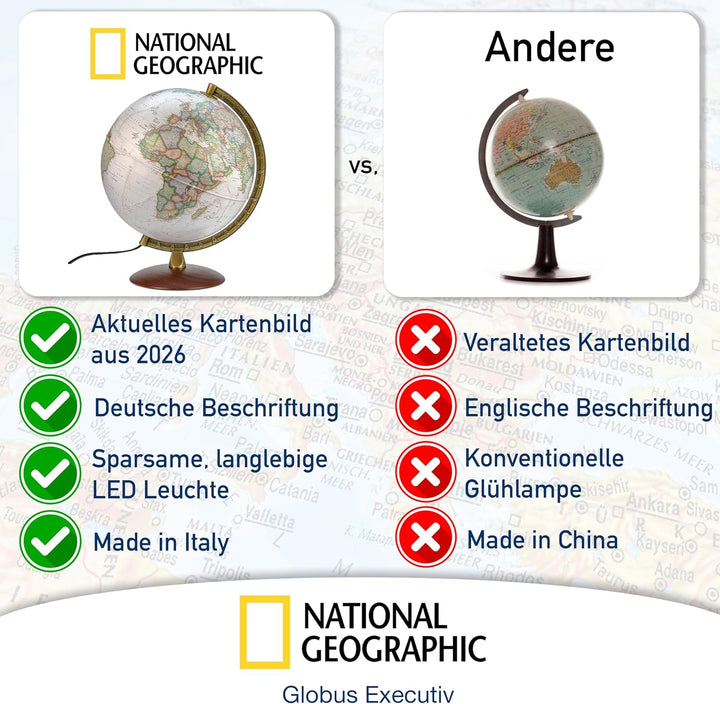 National Geographic - Leuchtglobus im exekutiven Stil - 30cm Globus mit stabilem Standfuss und Metal