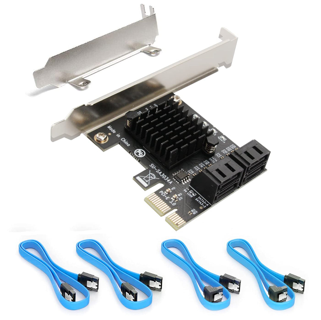 Ziyituod SATA Karte, PCIE 3.0, 4 Ports mit 4 SATA-Kabeln, SATA-Controller-Erweiterungskarte mit Low-