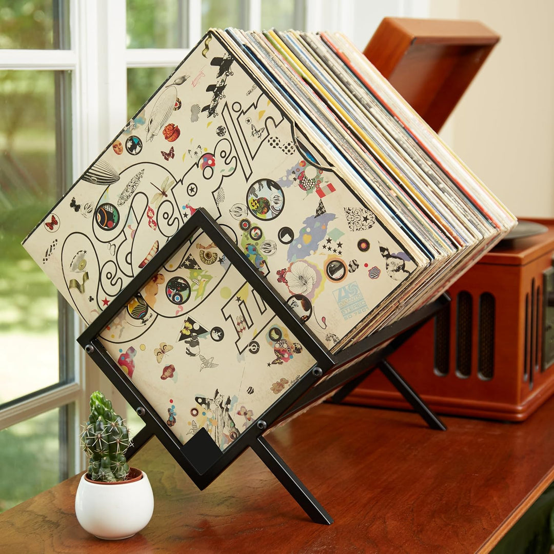 MODERN VINYL Schallplattenhalter – mattschwarzes Metall – 80-100 LPs Aufbewahrung – einfache, schnel