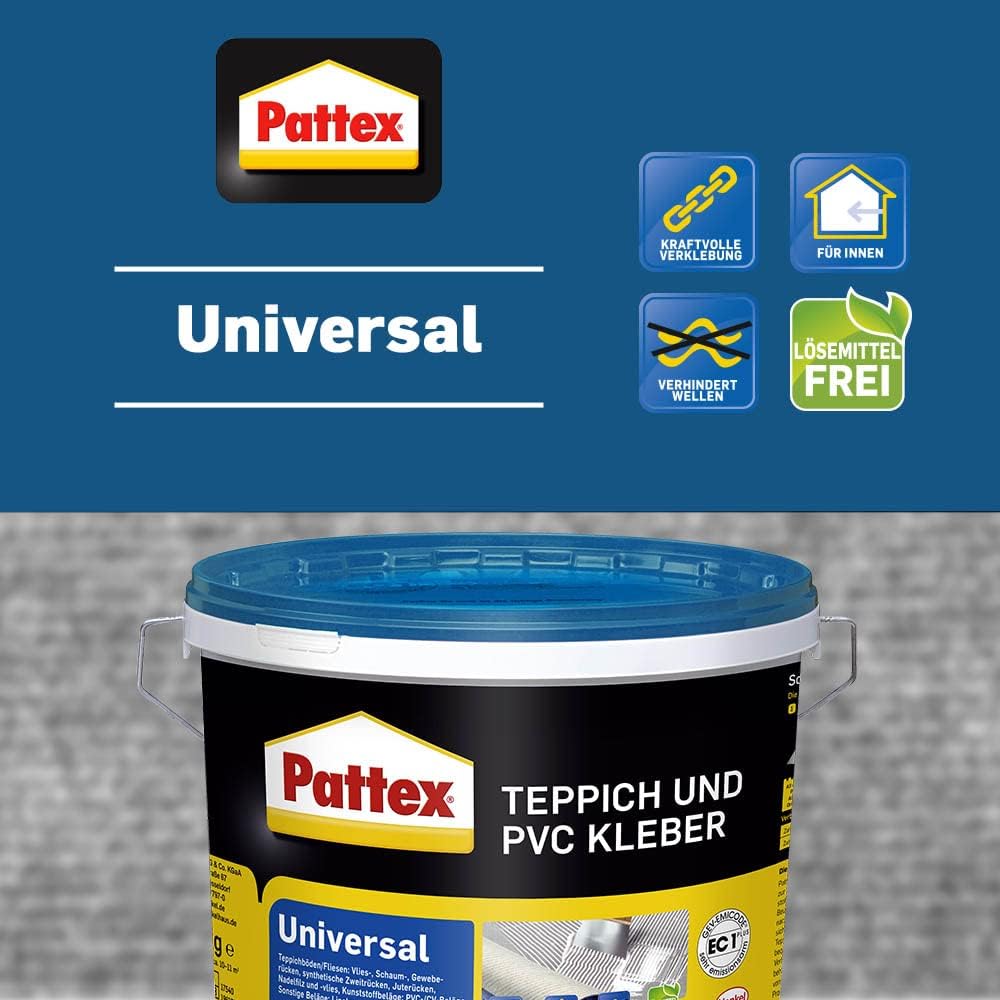 Pattex Teppich und PVC Kleber Universal, starker Kleber für PVC-Beläge & Teppiche, Teppichkleber für