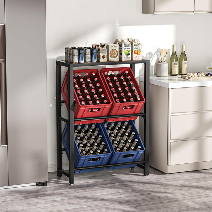 Josmimic Getränkekistenregal mit Ablage für 4 Kästen – Stabiles Metallregal in Schwarz, Platzsparend