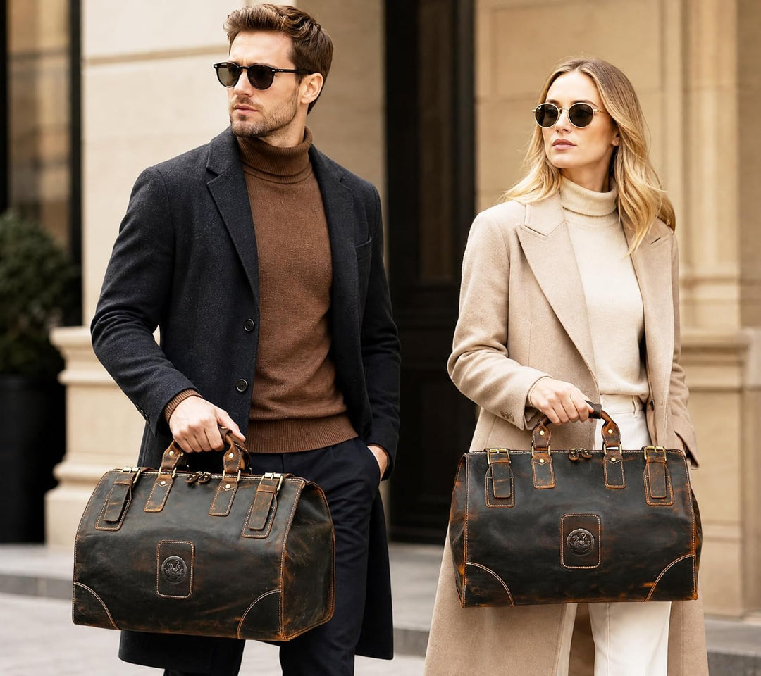 Wasserabweisend Canvas Crazy Horse Leder Reisetasche 35L Trim Unisex Handgepäck Weekender Tasche Spo