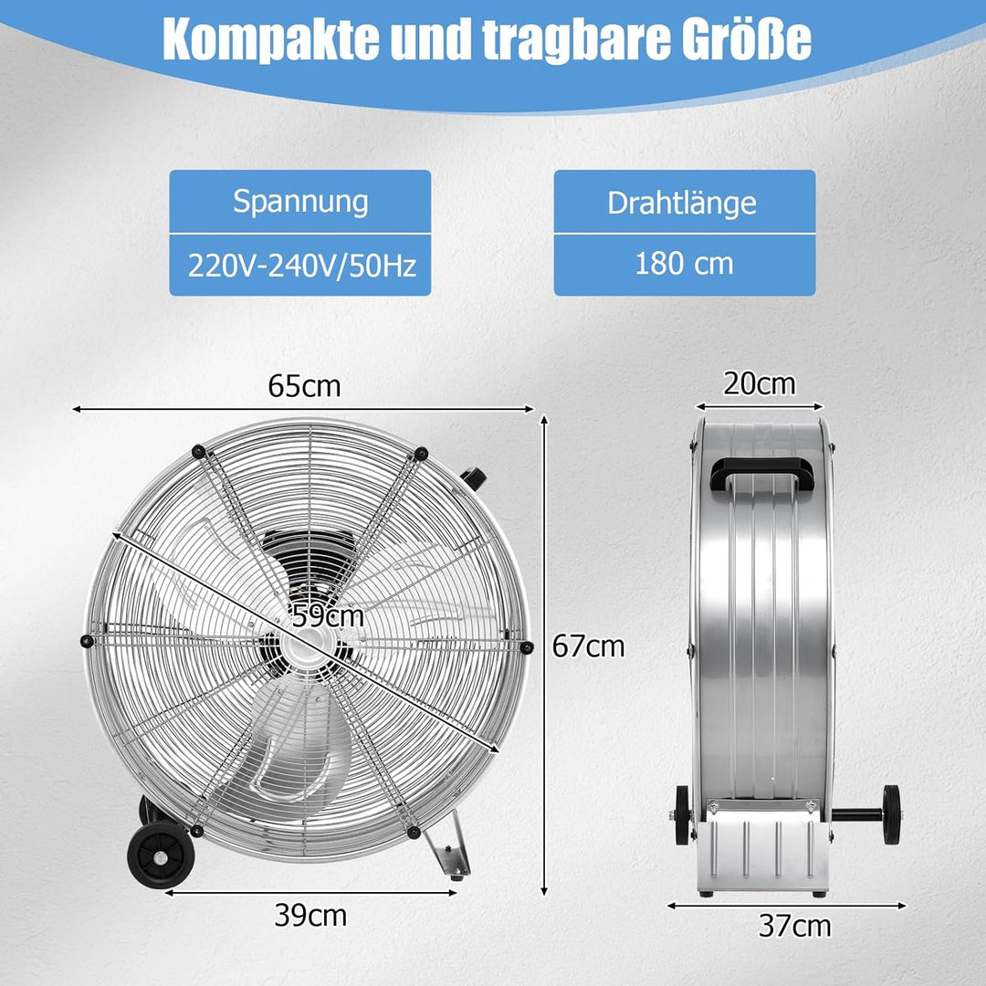 GOPLUS Ø 65 cm Trommelventilator, Standventilator mit 3 Windgeschwindigkeiten 1100/1200/1300 CFM, Bo