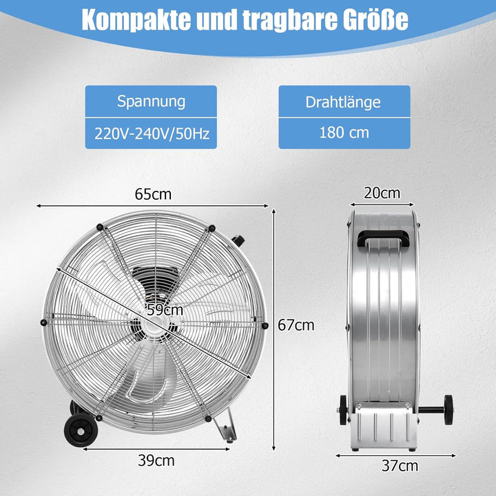 GOPLUS Ø 65 cm Trommelventilator, Standventilator mit 3 Windgeschwindigkeiten 1100/1200/1300 CFM, Bo
