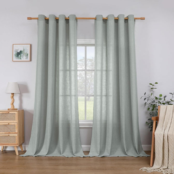 CUCRAF Leinen Gardinen mit Ösen Landhausstil Voile Vorhang Halbtransparent Gardinen für Schlafzimmer
