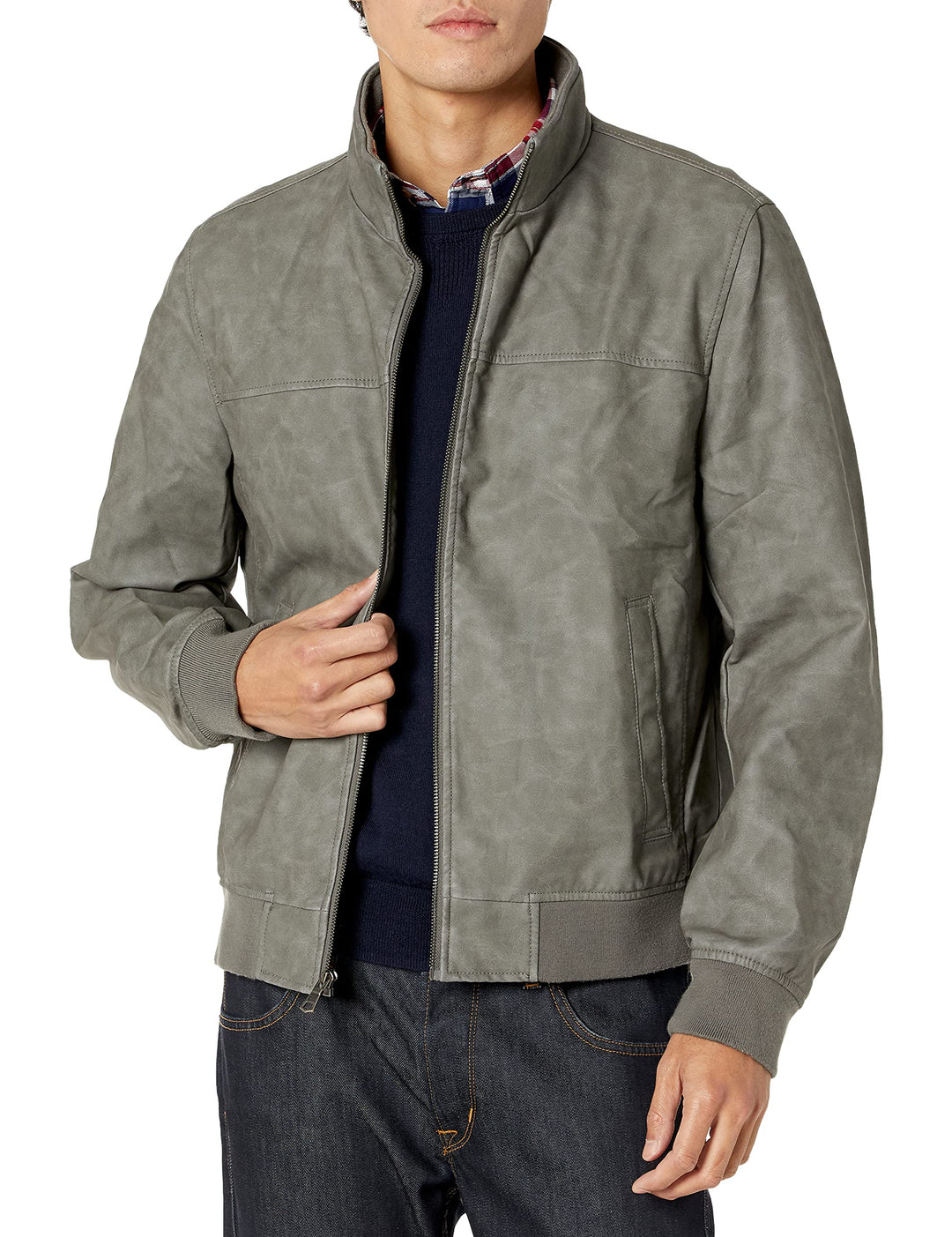 Tommy Hilfiger Herren Herren-bomberjacke aus Glattem Lammleder, Ungefüllt, Winddicht Kunstlederjacke