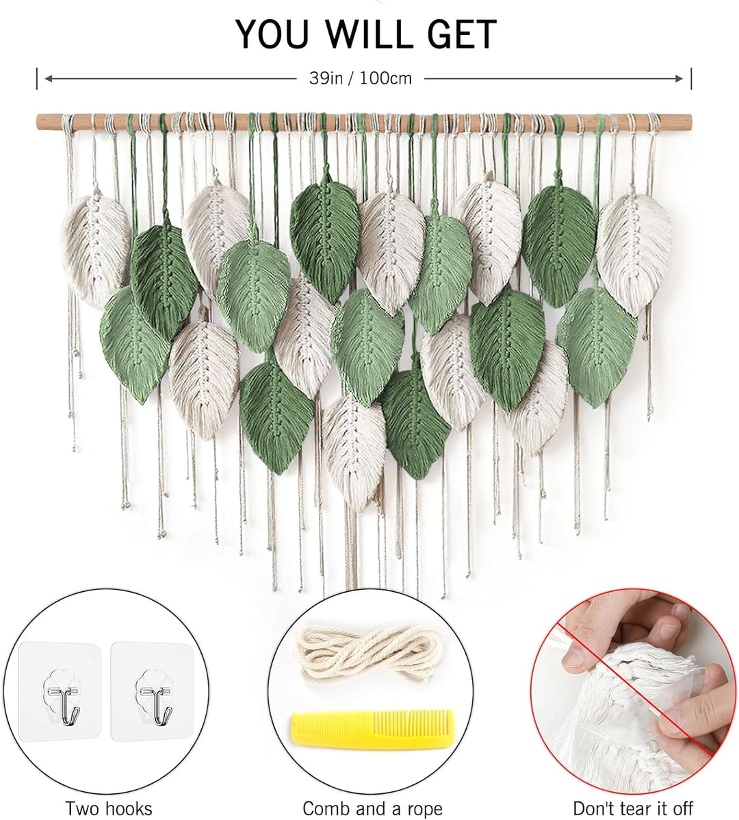 Weldomcor Grosser Wandbehang Wandteppich, Boho Makramee Gewebte Handgemachte Quaste Blatt Tapisserie
