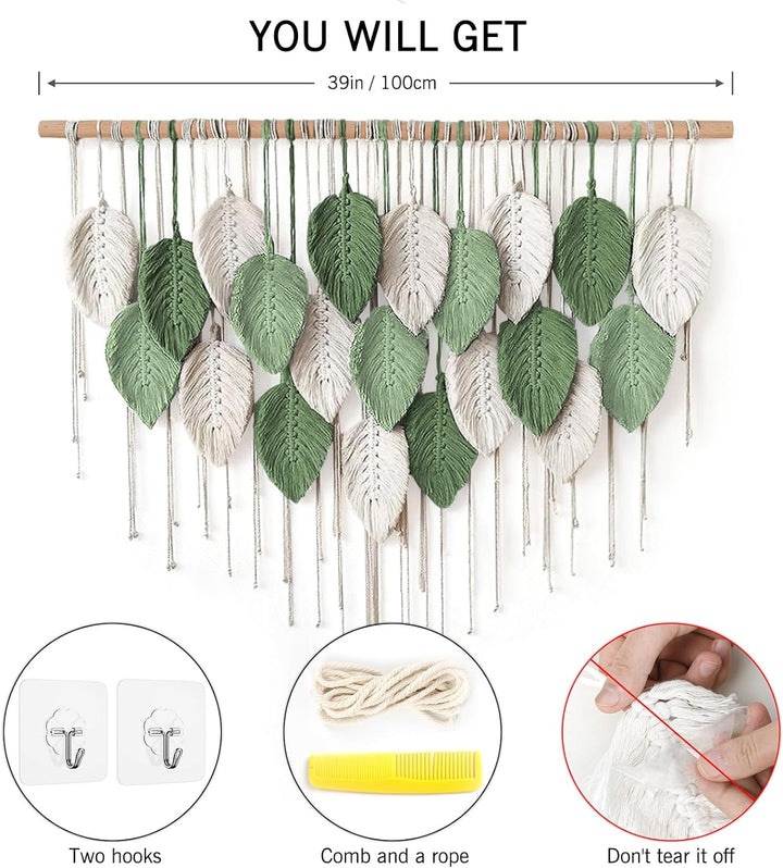 Weldomcor Grosser Wandbehang Wandteppich, Boho Makramee Gewebte Handgemachte Quaste Blatt Tapisserie