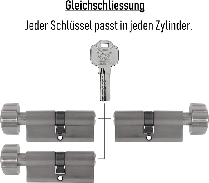 3x Knaufzylinder KD 90 mm 45/45 gleichschliessend inkl. 15 Schlüssel