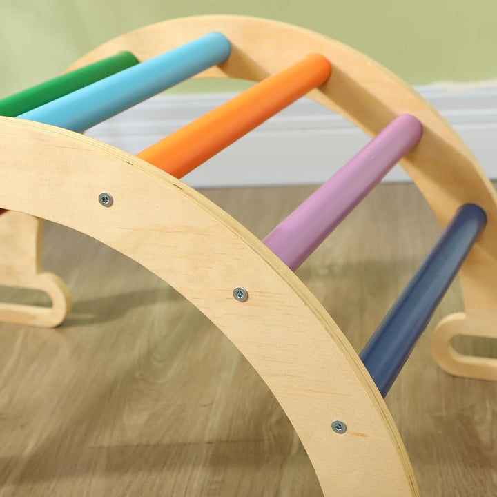 AIYAPLAY 5-in-1 Montessori Klettergerüst Indoor Holz Kletterdreieck mit Kletterbogen, Rutsche Indoor
