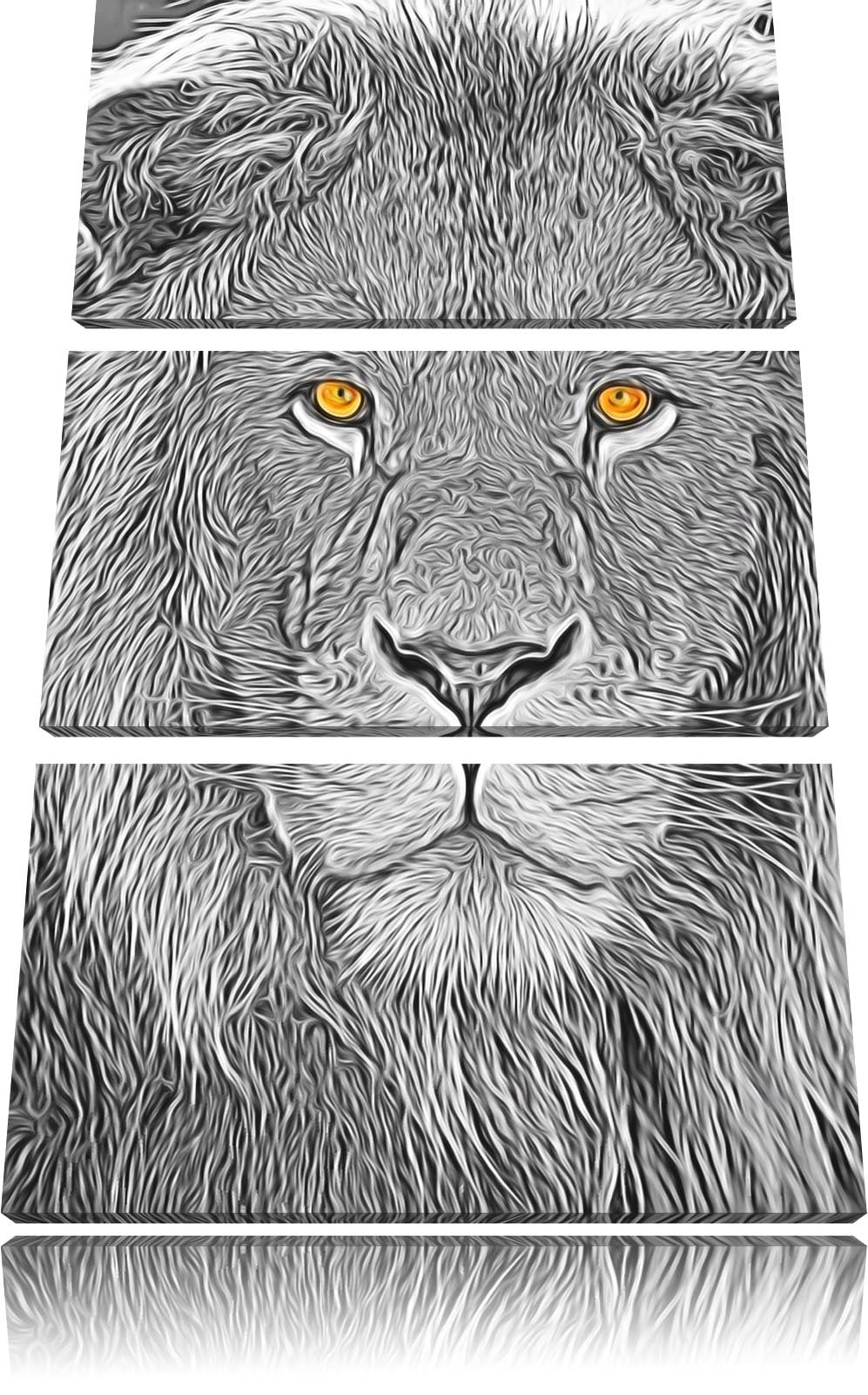 bildschöner Löwe schwarz/weiss Deluxe 3-Teiler Leinwandbild 120x80 Bild auf Leinwand, XXL riesige Bi