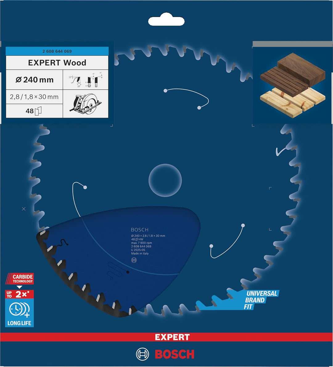 Bosch Professional 1x Kreissägeblatt Expert for Wood (Holz, Sägeblatt Ø 240 x 30 x 2,8 mm, 48 Zähne,