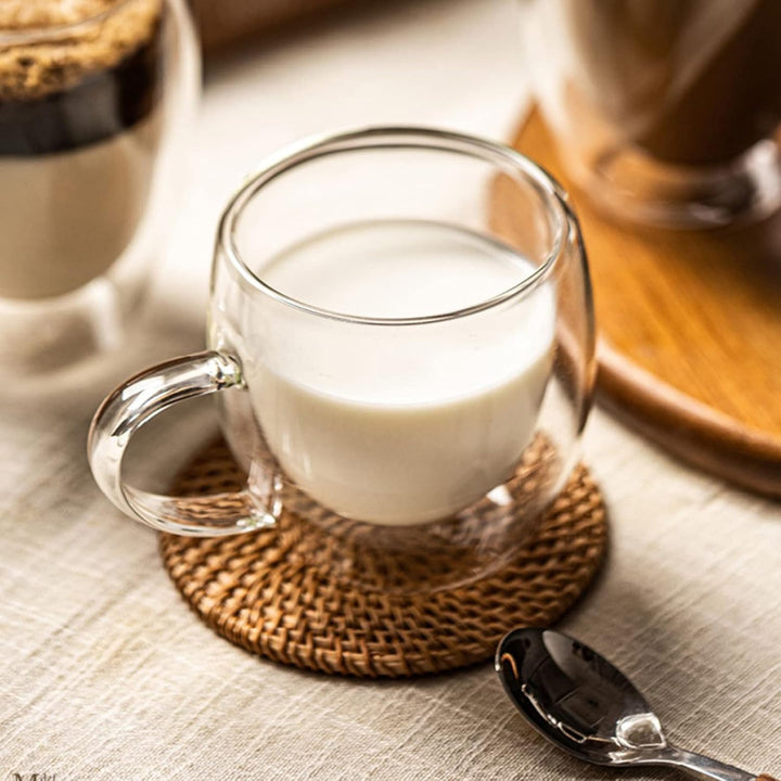 Espressotassen 80ml, 4er Set Espresso Gläser, doppelwandige Espressotassen Glas mit Henkel Kaffeetas